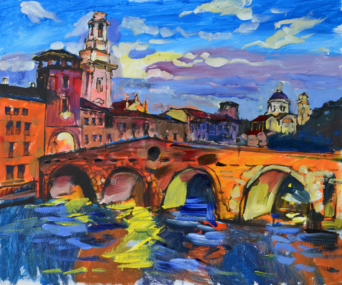 пейзаж италии «Флоренция, мост через реку Арно»